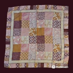 VTG ANNE KLEIN Pink Asian Patchwork Rolled Edge Scarf